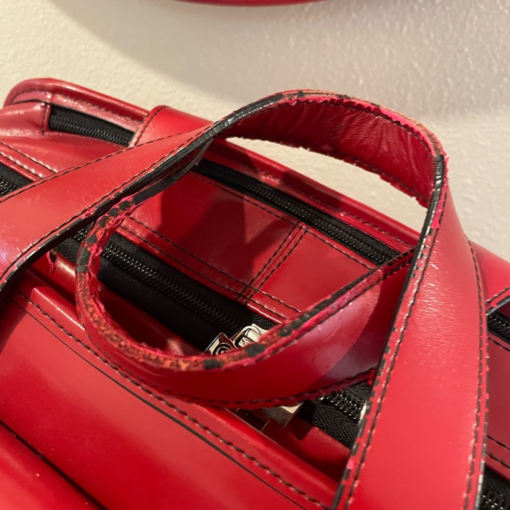Jack Georges Milano Red Leather Rolling Laptop Briefcase/Vertical Wheeler - Picture 2 of 16